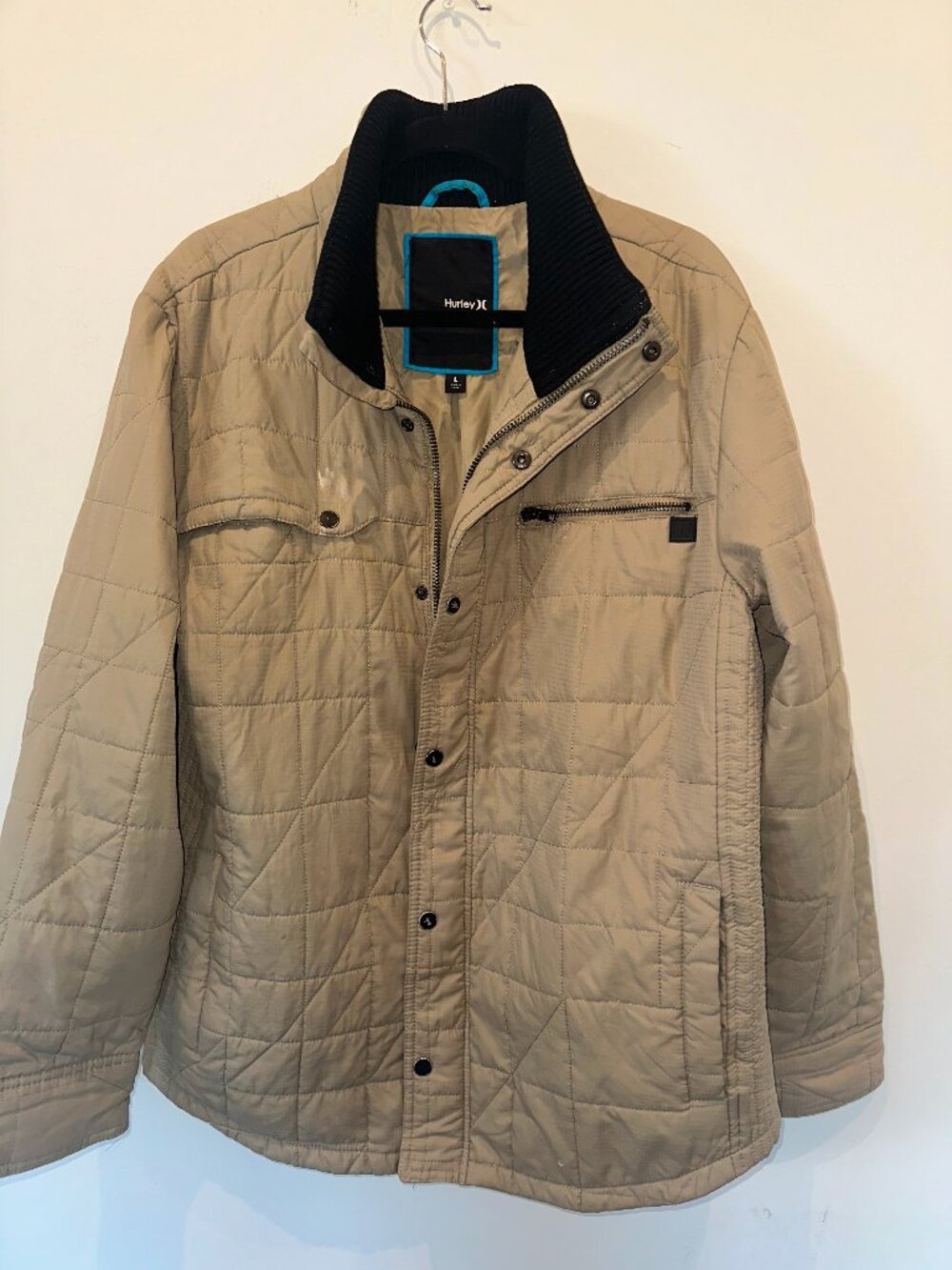 Hurley Tan Quilted Ribbed Collar Utility Jacket